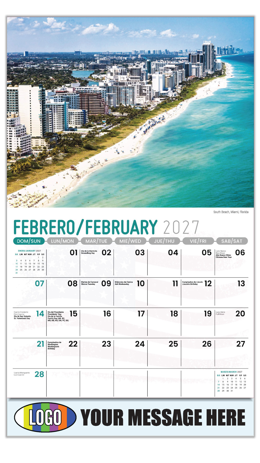 2027 Bilingual Business Promotional Calendar - Scenes of America
