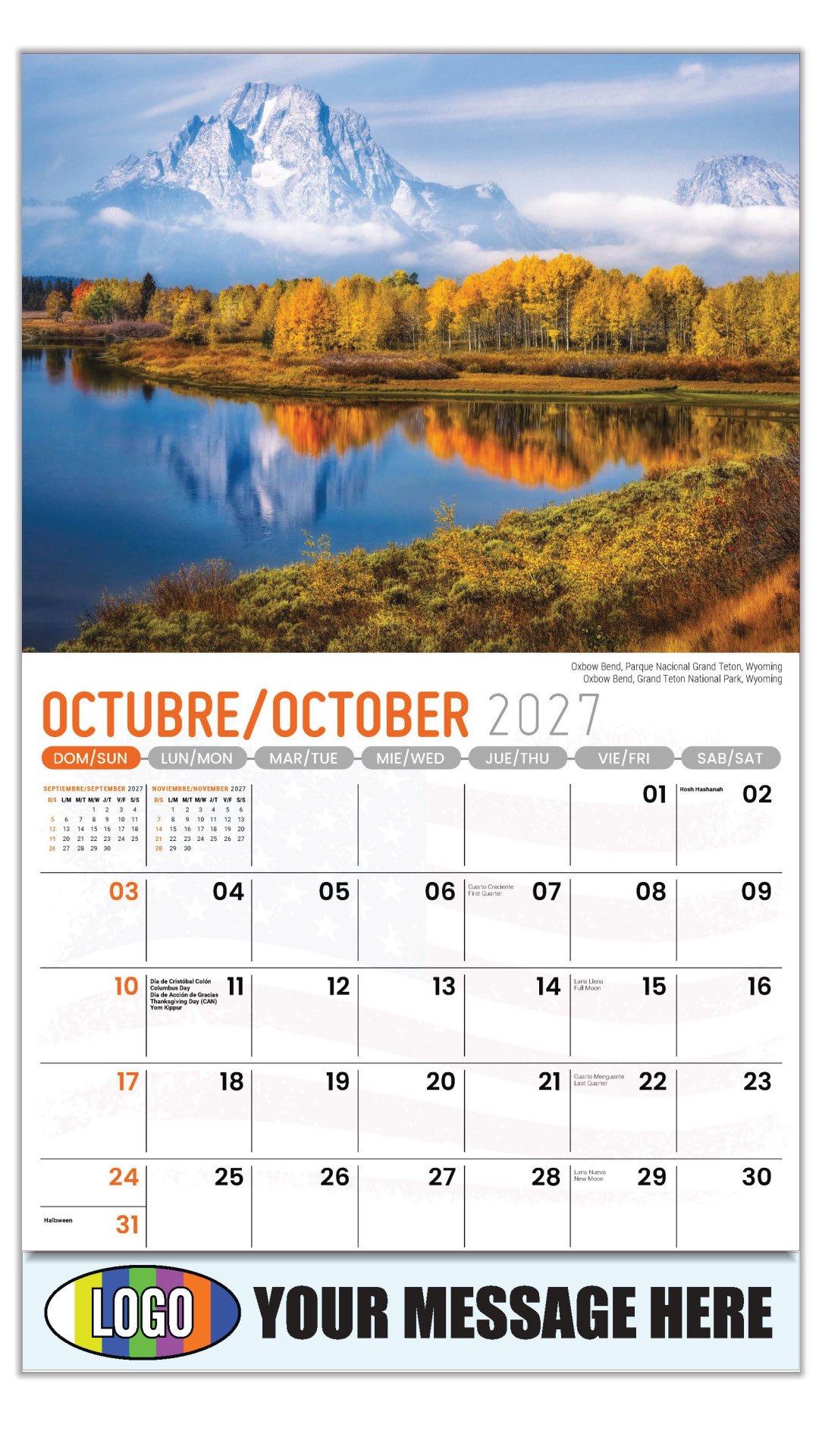 2027 Bilingual Business Promotional Calendar - Scenes of America