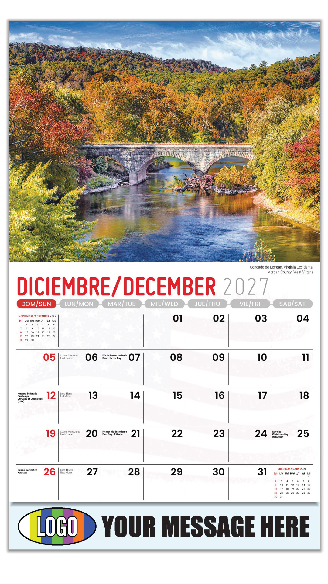 2027 Bilingual Business Promotional Calendar - Scenes of America