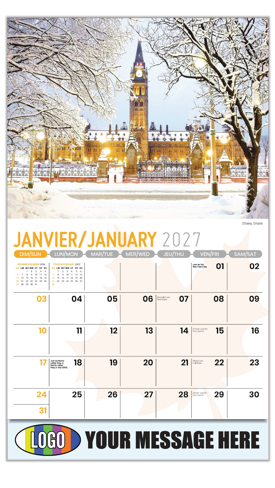 2027 Bilingual Business Promotional Calendar - Scenes of Canada